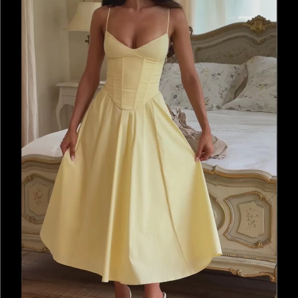 Babyboo Mariella Yellow Midi Dress with Corset Bodice